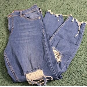 Free People Women's Jeans 29 Short Light Wash Distressed Ripped Hem Skinny Trend